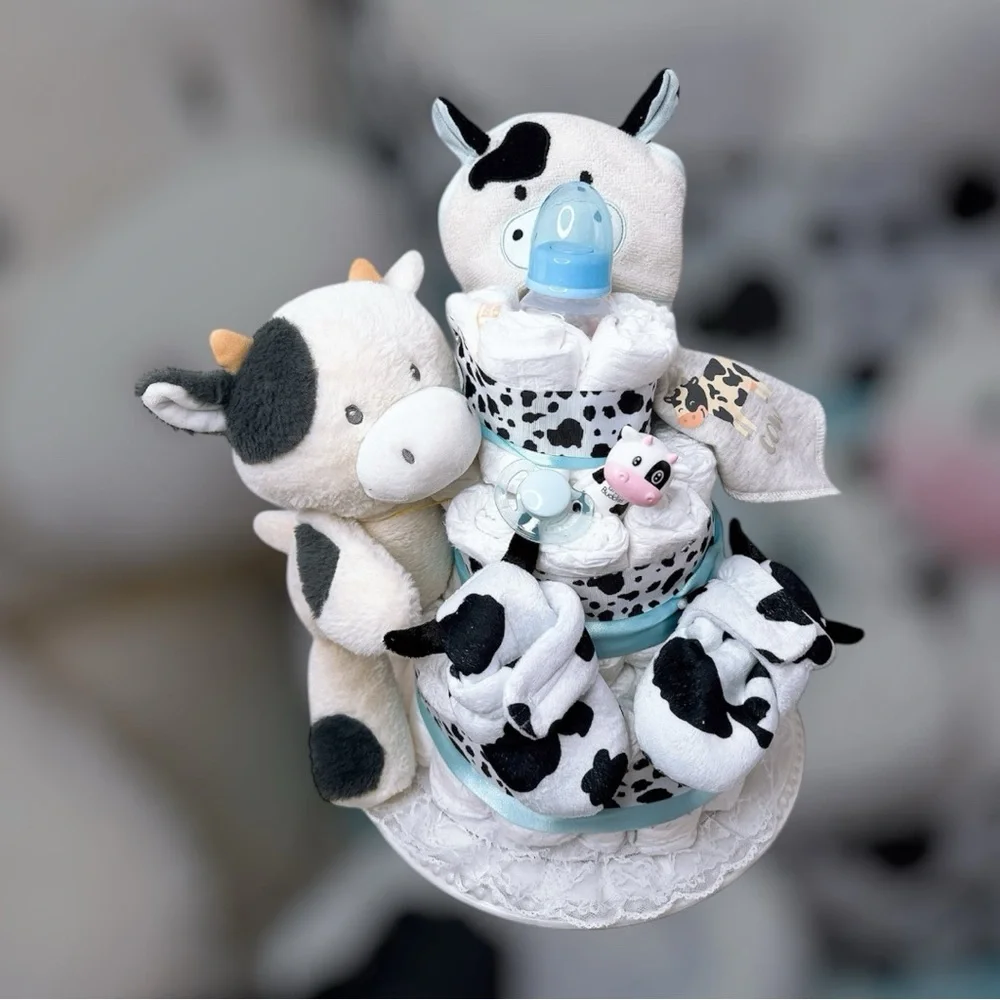 Cow Diaper Cake, Farm Baby Shower Gift